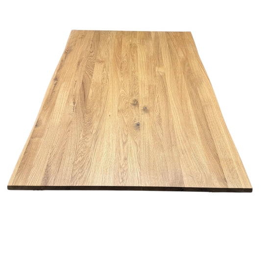 Tischplatte Wildeiche geölt — Massivholz 28mm — Baumkante / Waldkante — Breite 80cm, Länge nach Wunsch — durchgehende Lamellen